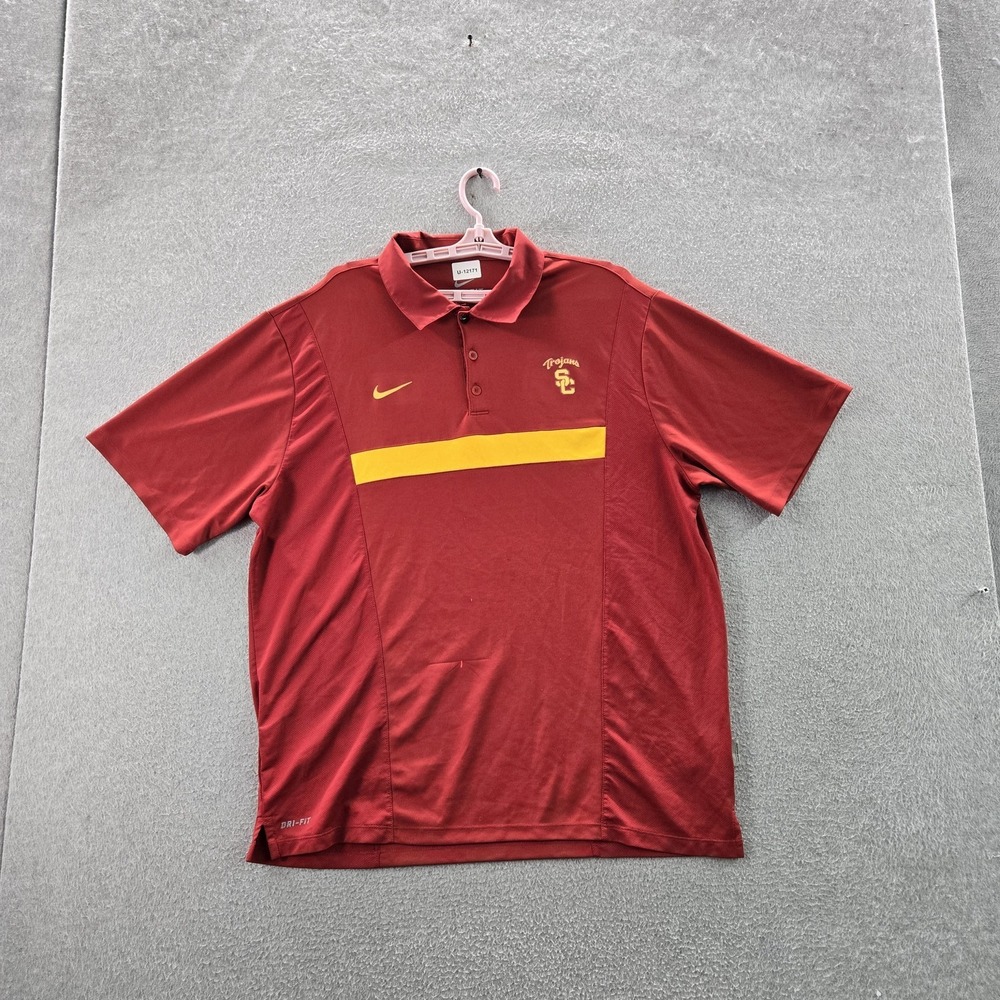 USC Trojans Men Polo XL Red Embroidered Nike Team Logo Dri-Fit Activewear Short